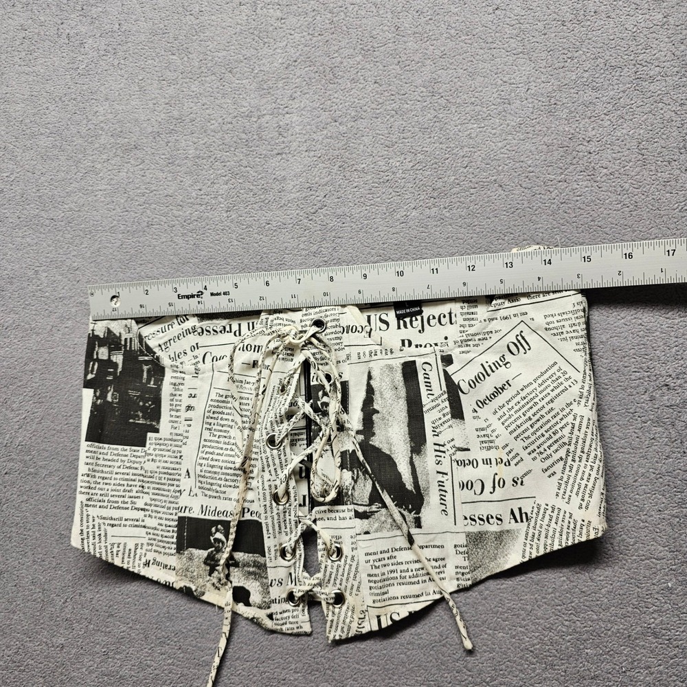 Hers & Mine Corset Belt Womens L Multi Newspaper Print Lace Up Front Back Zip - Picture 5 of 12